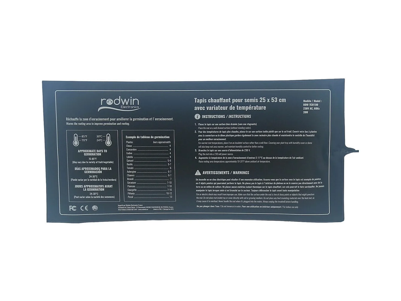 Tapis chauffant 20W avec variateur