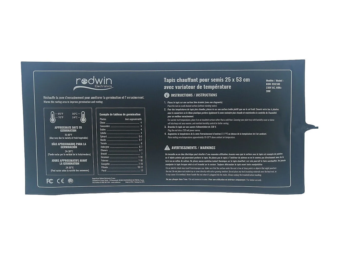 Tapis chauffant 20W avec variateur