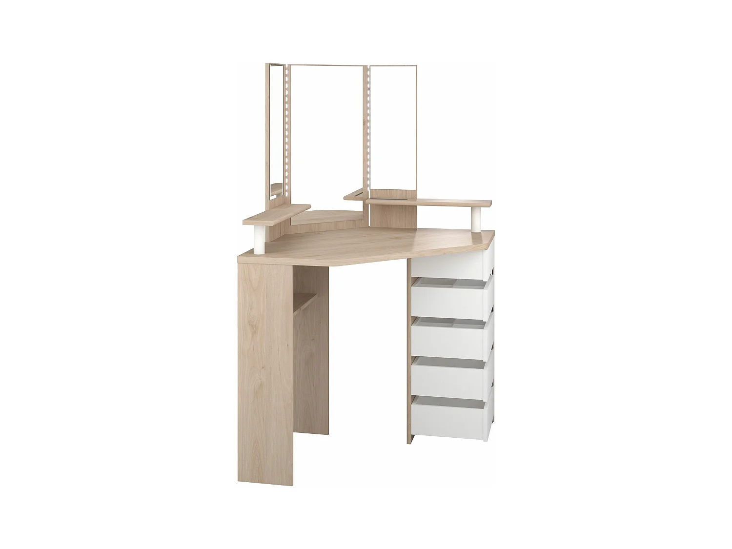 Coiffeuse d'angle avec miroirs et rangements bois naturel