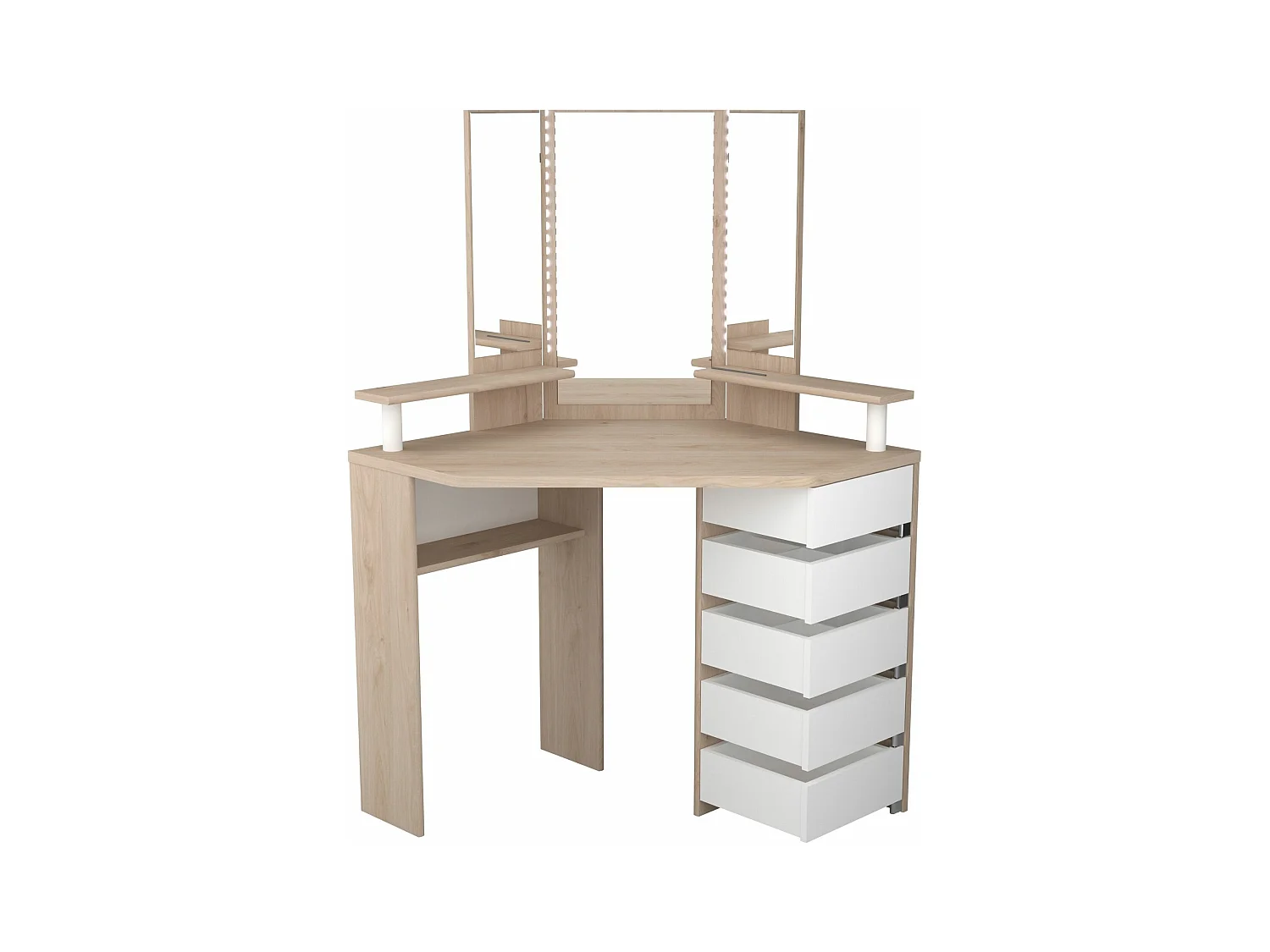 Coiffeuse d'angle avec miroirs et rangements bois naturel