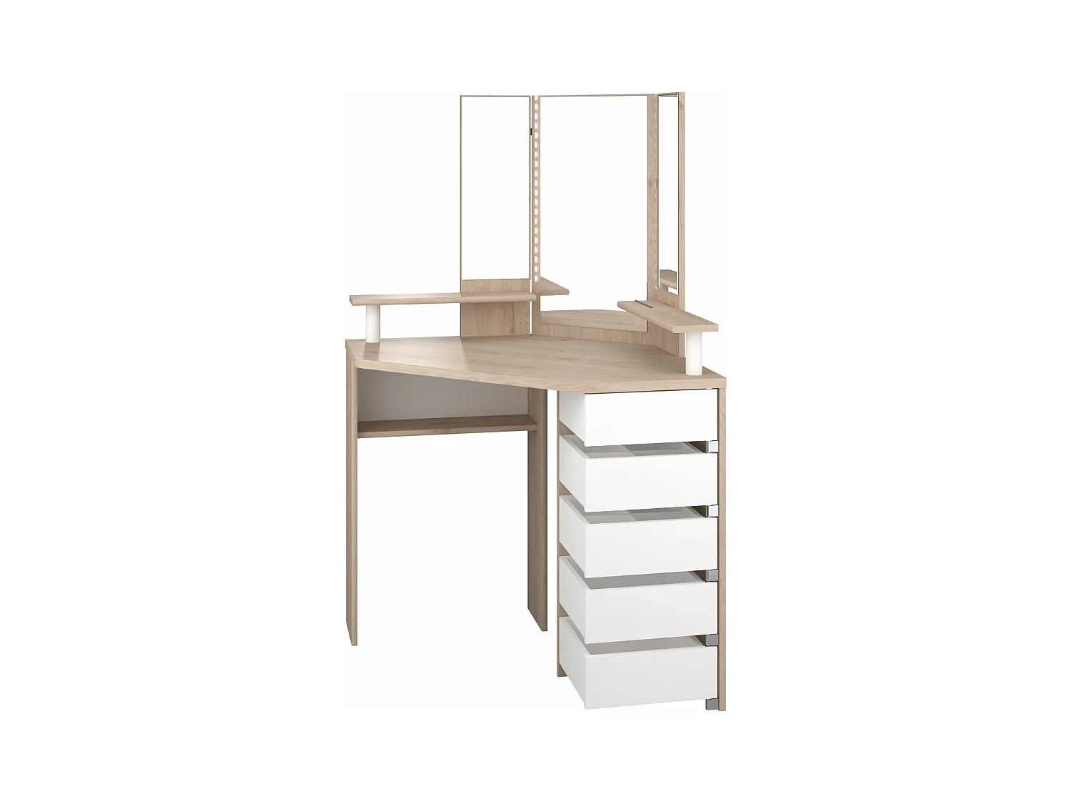 Coiffeuse d'angle avec miroirs et rangements bois naturel