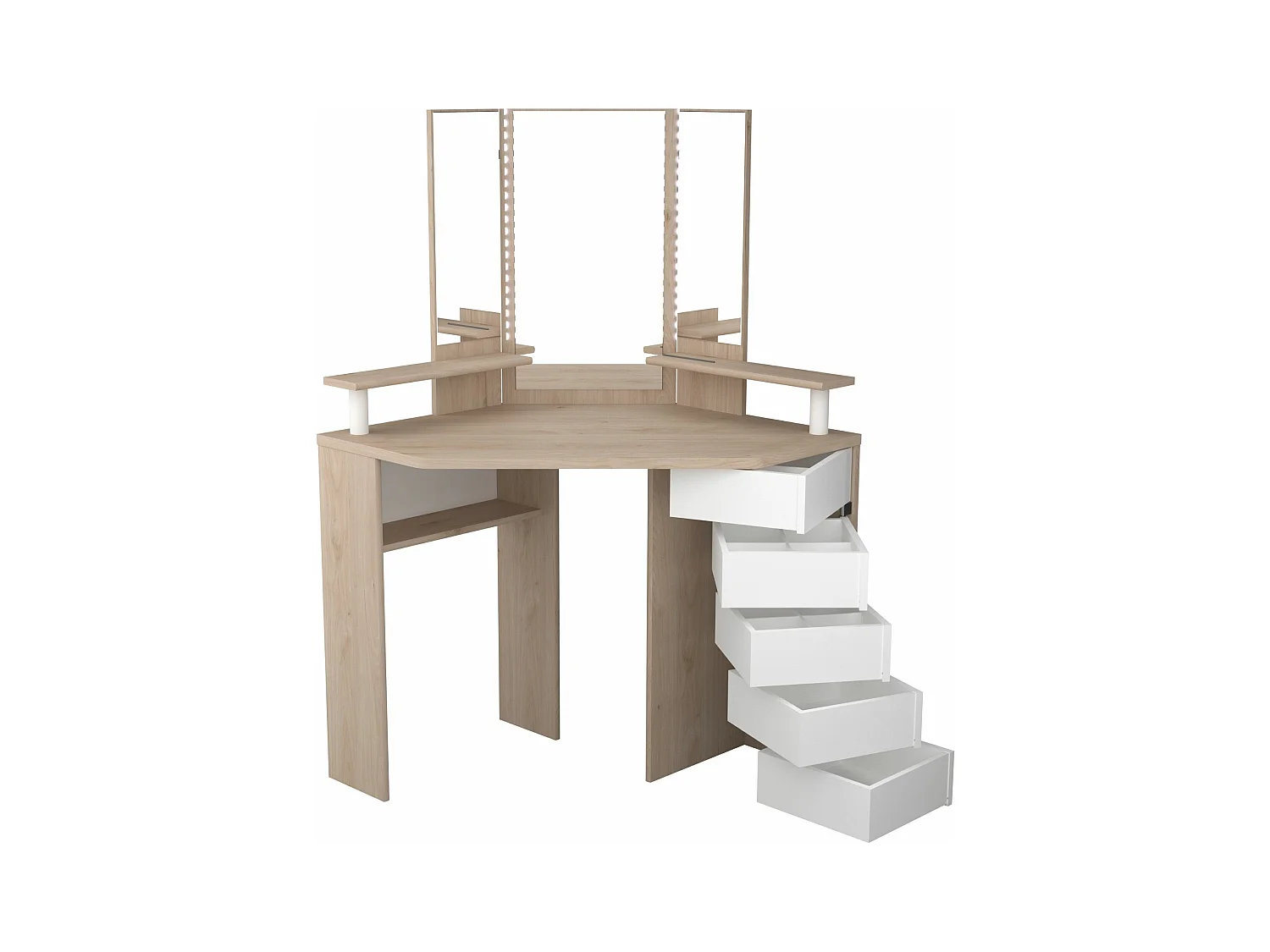 Coiffeuse d'angle avec miroirs et rangements bois naturel