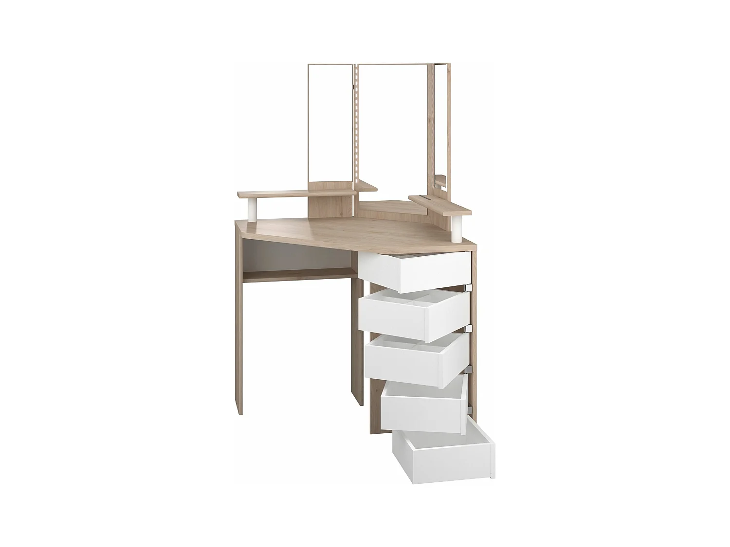 Coiffeuse d'angle avec miroirs et rangements bois naturel