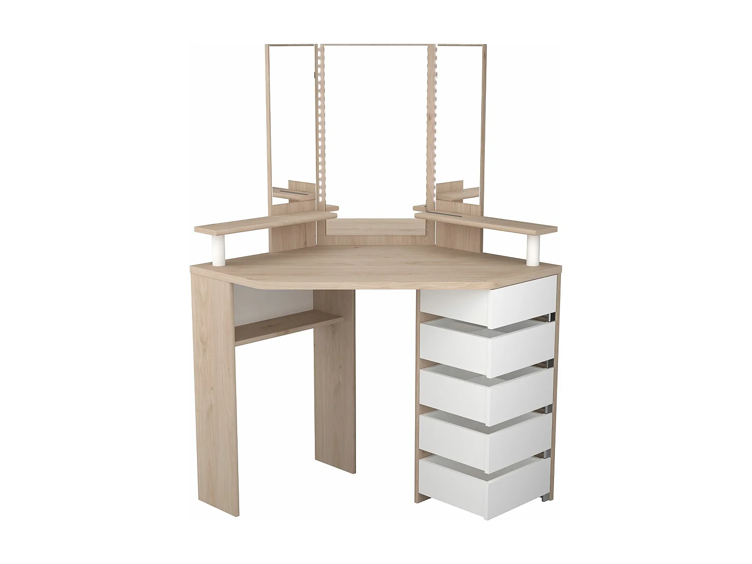 Coiffeuse d'angle avec miroirs et rangements bois naturel