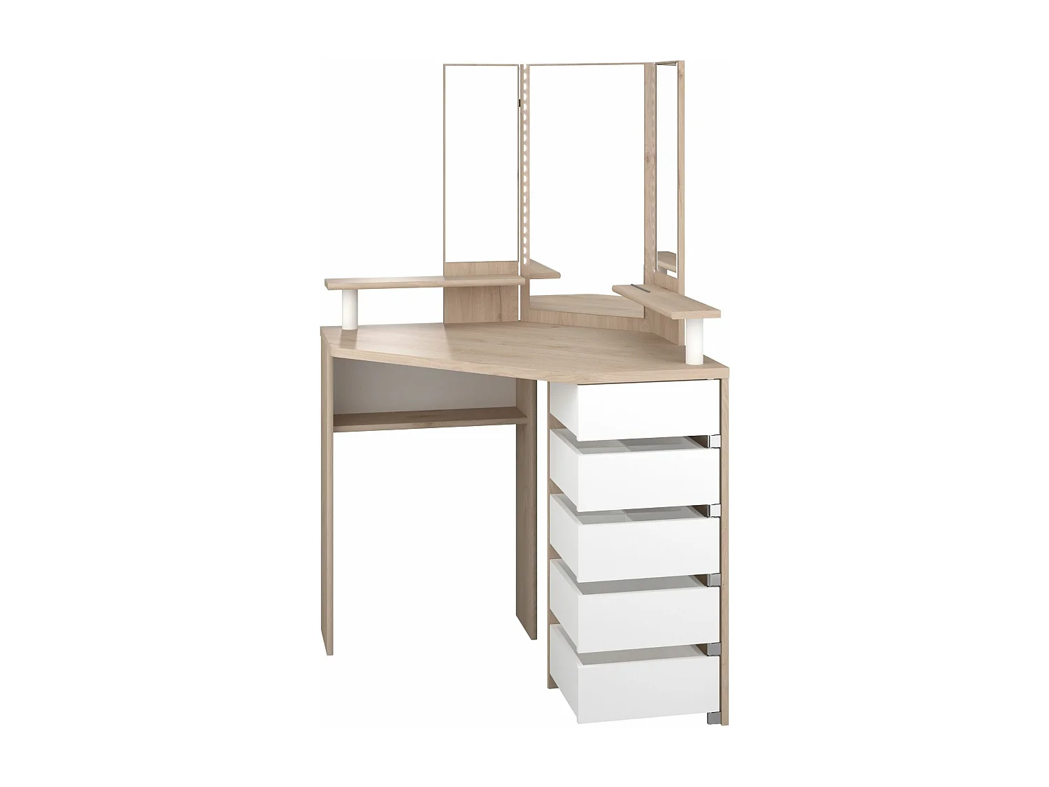 Coiffeuse d'angle avec miroirs et rangements bois naturel