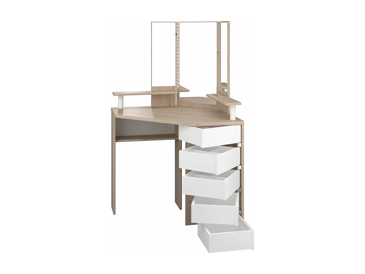 Coiffeuse d'angle avec miroirs et rangements bois naturel