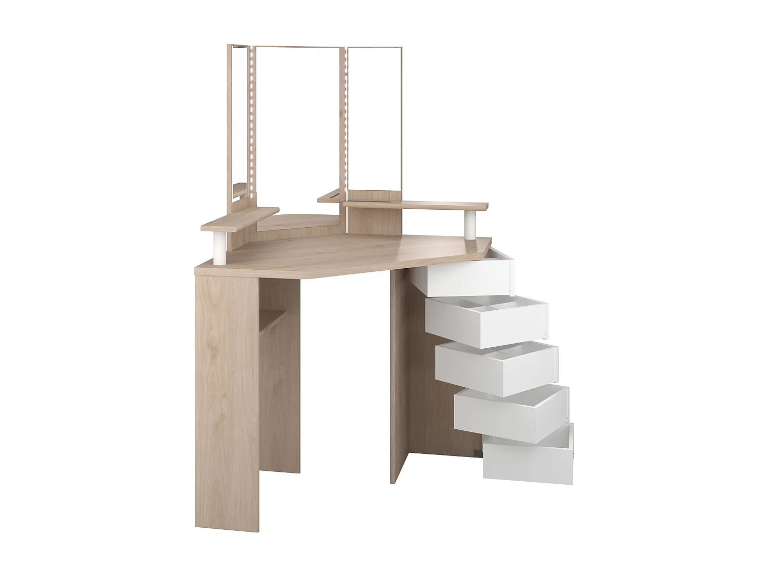 Coiffeuse d'angle avec miroirs et rangements bois naturel