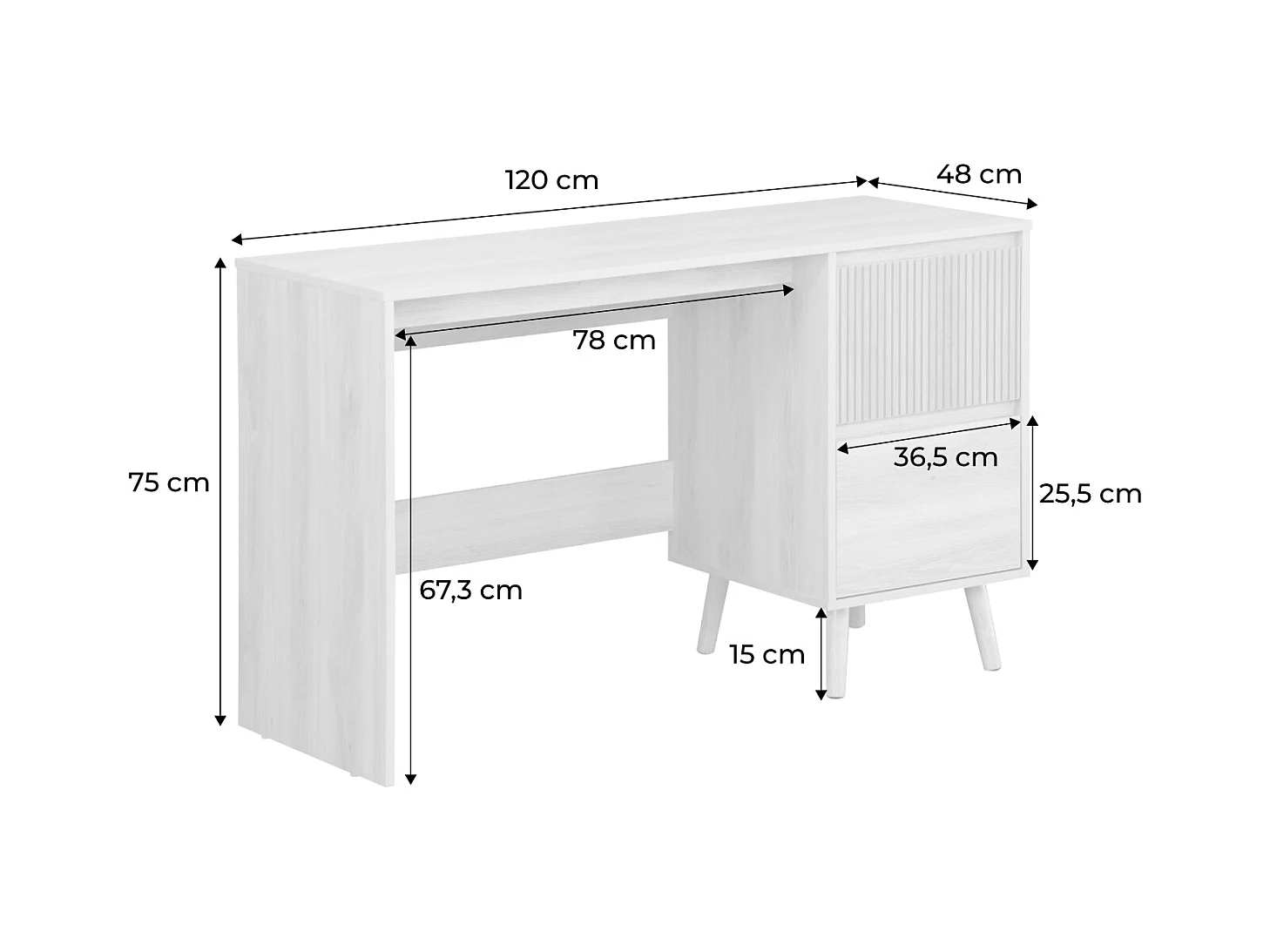 Scrivania scandinava decorazione in legno, 2 cassetti, marrone