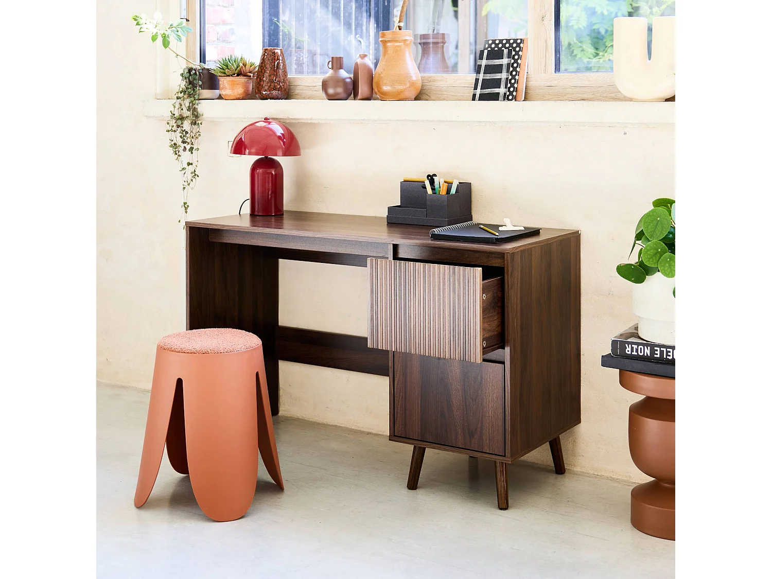 Bureau avec 2 tiroirs noyer LINEAR L 120 x P 48 x H 75cm