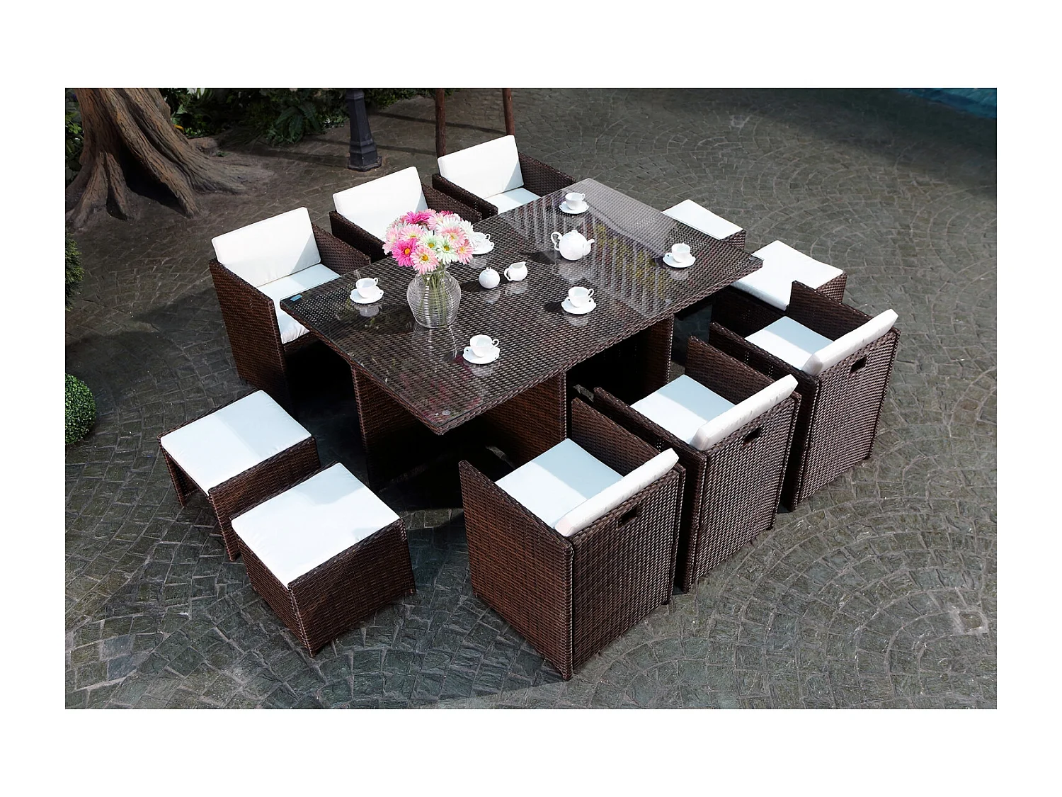 Loungeset Miami 10 Bruin/Wit + Beschermhoes