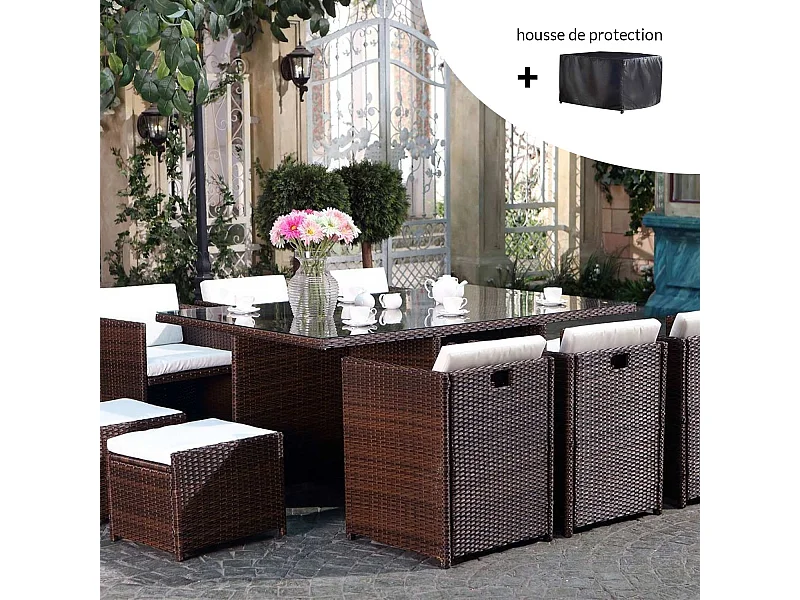 Loungeset Miami 10 Bruin/Wit + Beschermhoes