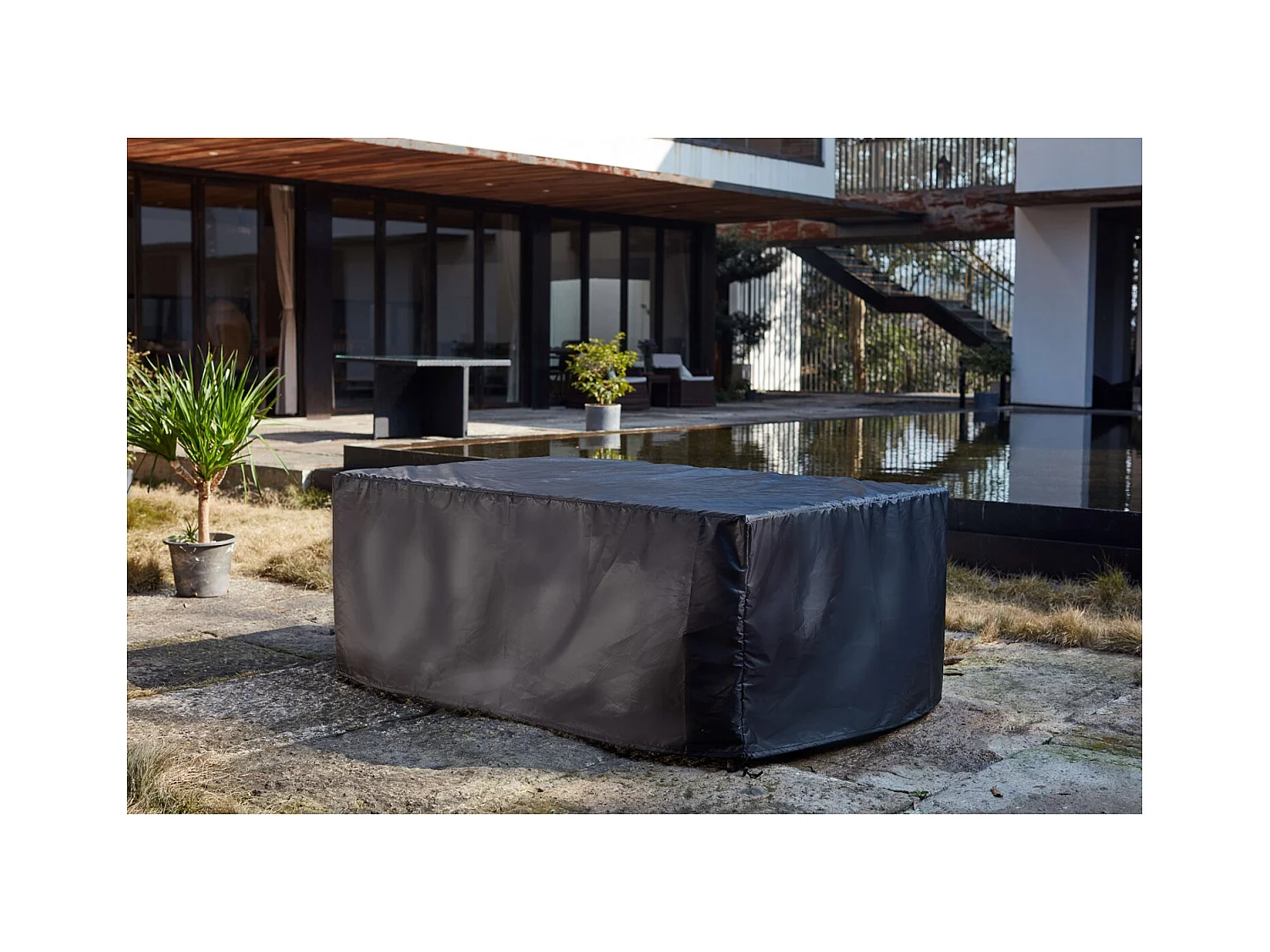 Conjunto de jardín Miami 6 Marrón/Blanco + Funda de Protección Ratán Estructura Metálica