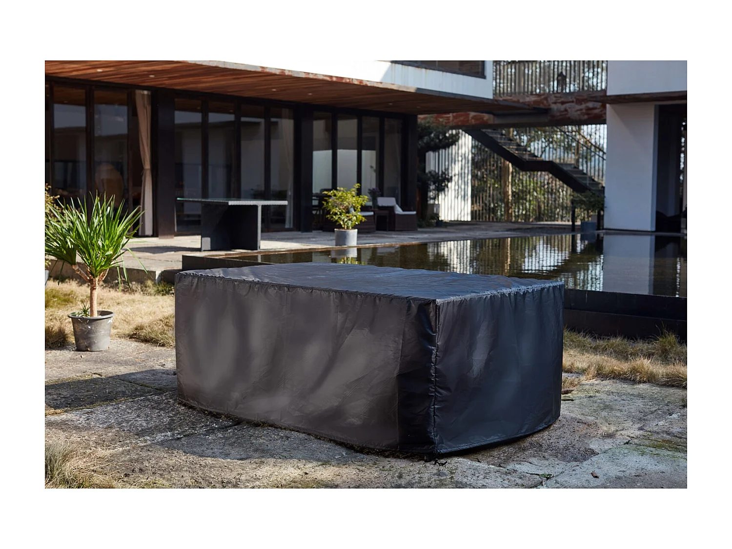 Conjunto de jardín Miami 6 Marrón/Blanco + Funda de Protección Ratán Estructura Metálica