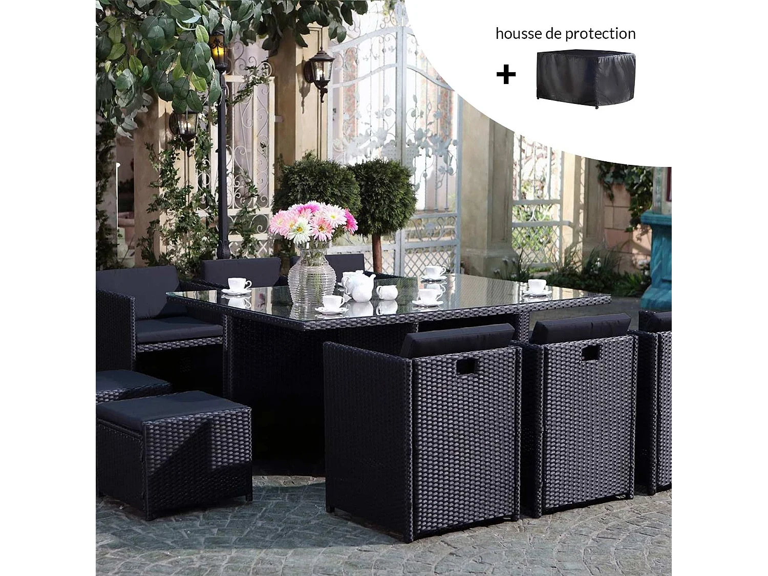 Miami 10 noir-noir + housse de protection MIAMI