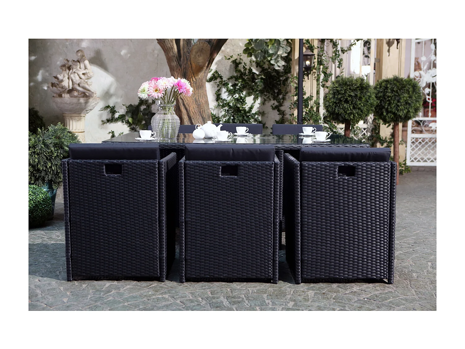 Loungeset Miami 6 Zwart/Zwart + Beschermhoes