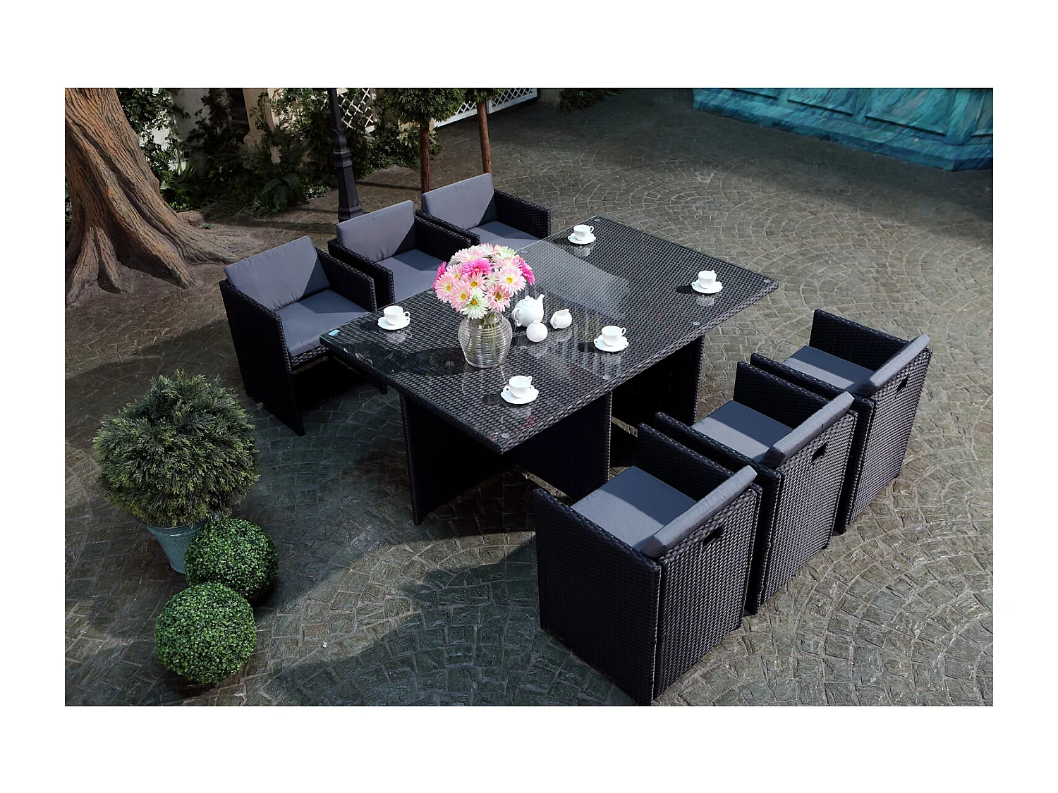 Gartenmöbel-Set Miami 6 Schwarz/Grau + Schutzhülle