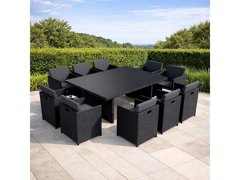 Set da giardino Miami 6 nero/grigio + copertura protettiva