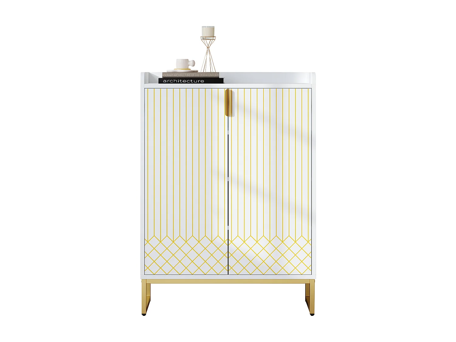 Meuble à chaussures moderne 75x37x105cm - pieds en métal - meuble de rangement - avec 2 portes - blanc