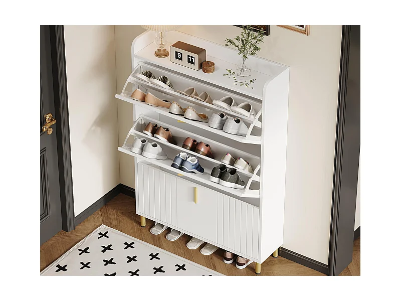 Schuhschrank 80x23,5x123,5 cm - mit 3 Klappen - mit 6 verstellbaren Fächern - weiß