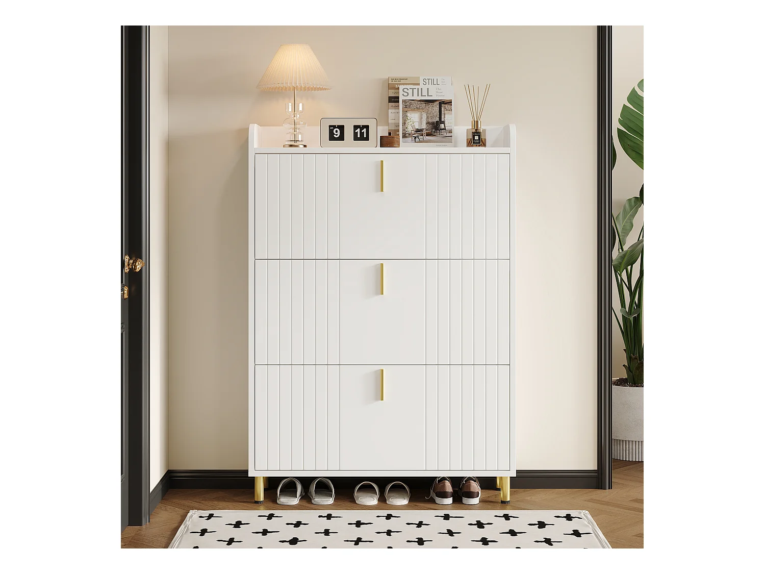 Meuble à chaussures 80x23,5x123,5 cm - avec 3 abattants - avec 6 compartiments réglables - blanc