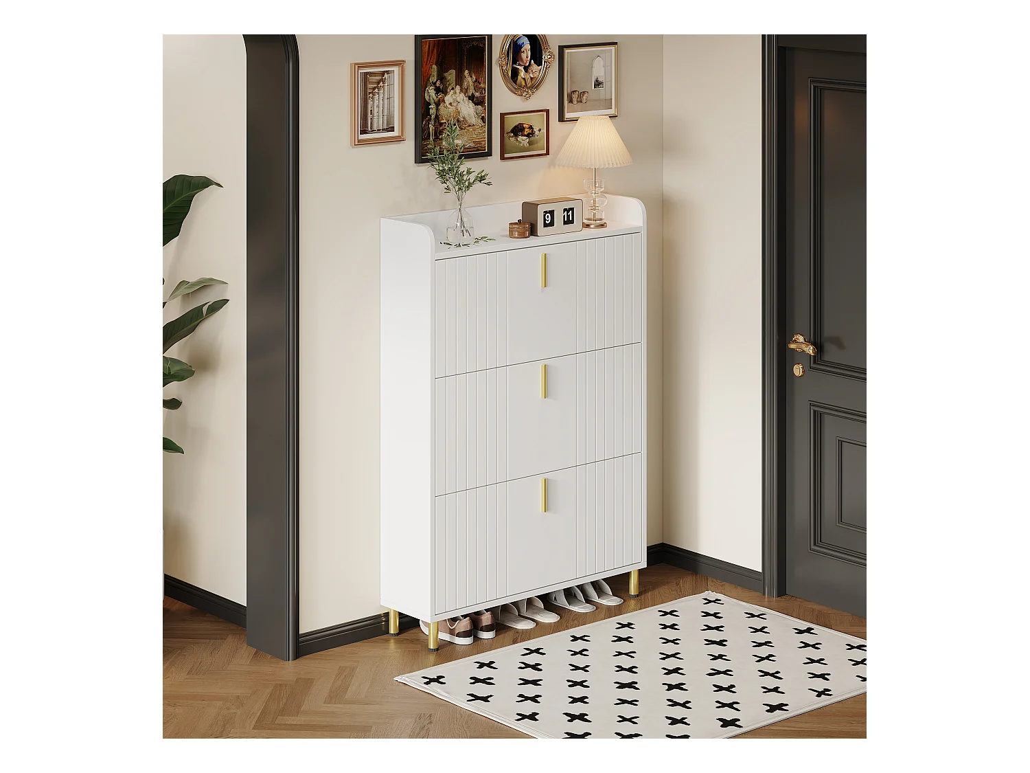 Meuble à chaussures 80x23,5x123,5 cm - avec 3 abattants - avec 6 compartiments réglables - blanc