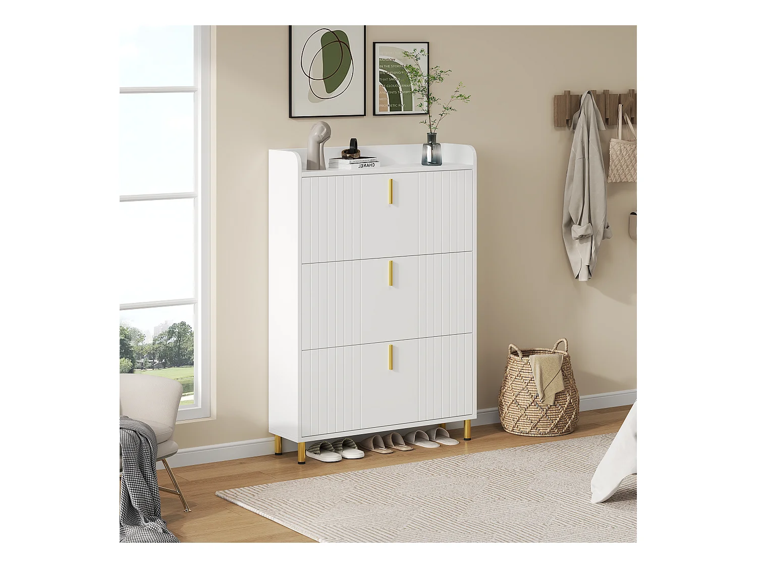 Meuble à chaussures 80x23,5x123,5 cm - avec 3 abattants - avec 6 compartiments réglables - blanc