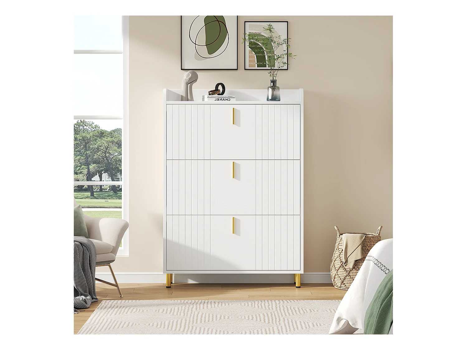 Meuble à chaussures 80x23,5x123,5 cm - avec 3 abattants - avec 6 compartiments réglables - blanc