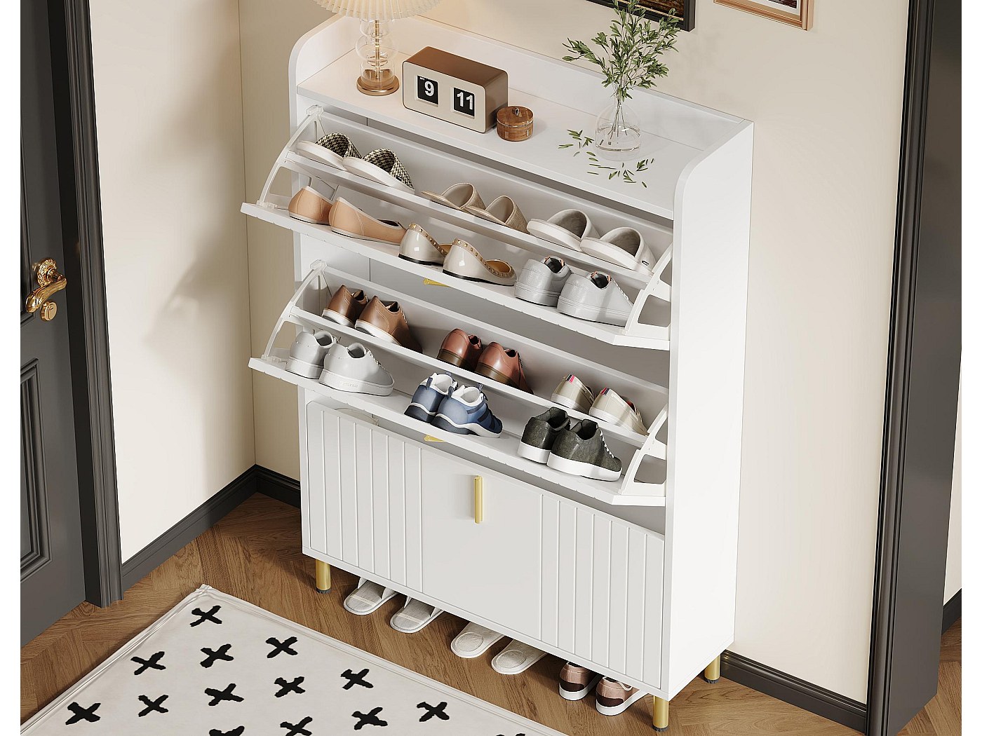 Mueble para zapatos 80x23,5x123,5 cm - con 3 frontales abatibles - con