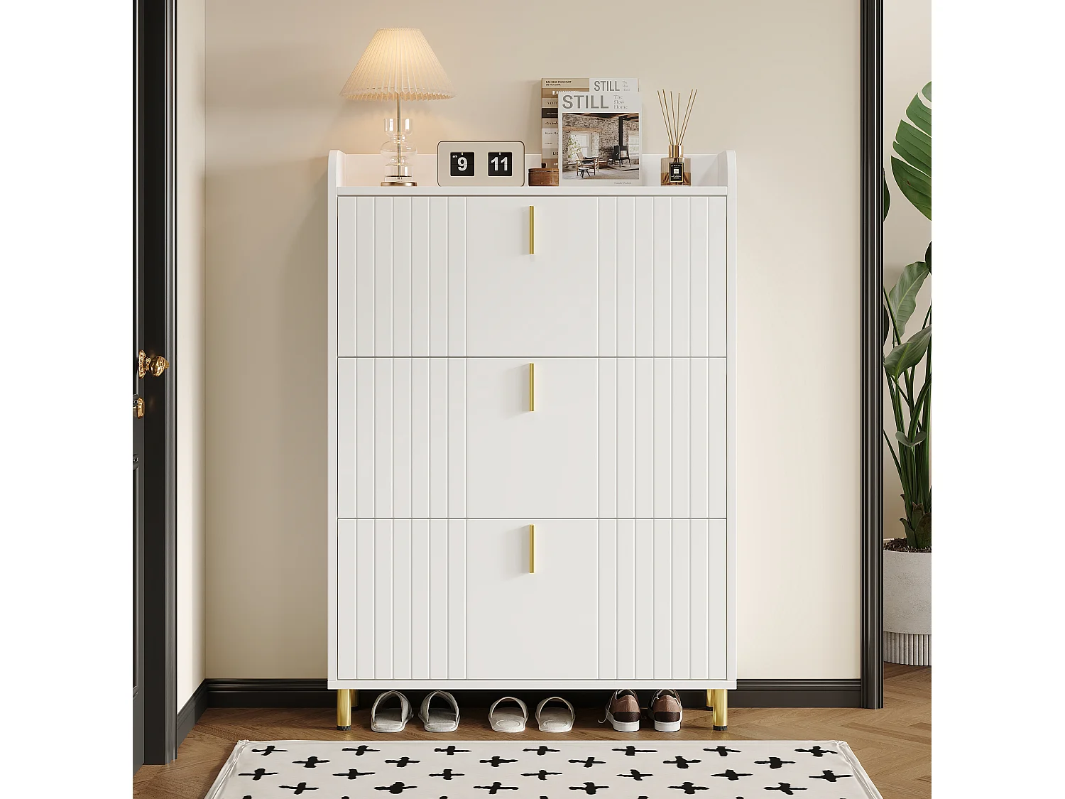 Schoenmeubel 80x23,5x123,5 cm - met 3 kleppen - met 6 verstelbare vakken - wit