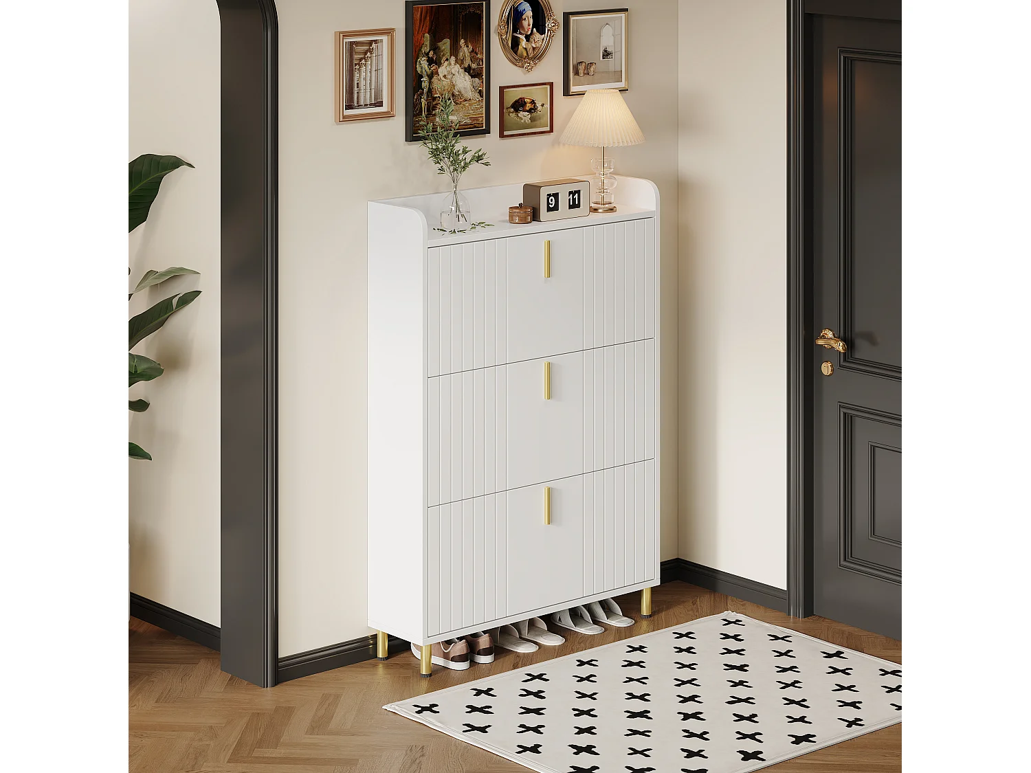 Schoenmeubel 80x23,5x123,5 cm - met 3 kleppen - met 6 verstelbare vakken - wit