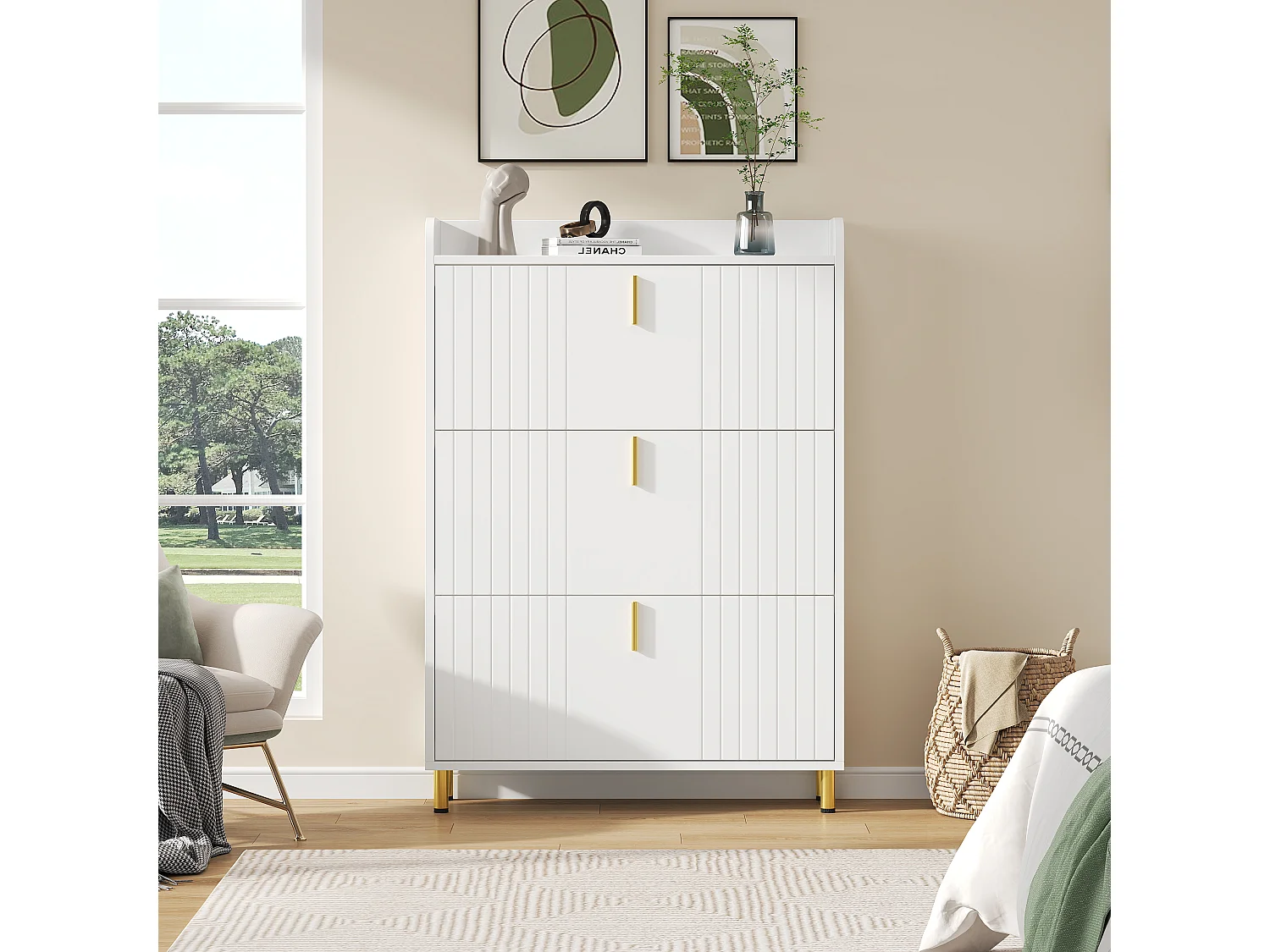 Schoenmeubel 80x23,5x123,5 cm - met 3 kleppen - met 6 verstelbare vakken - wit