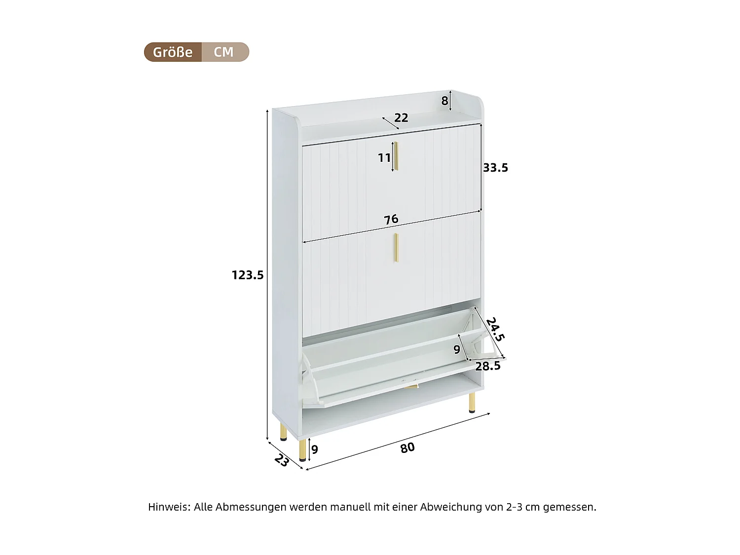 Schoenmeubel 80x23,5x123,5 cm - met 3 kleppen - met 6 verstelbare vakken - wit