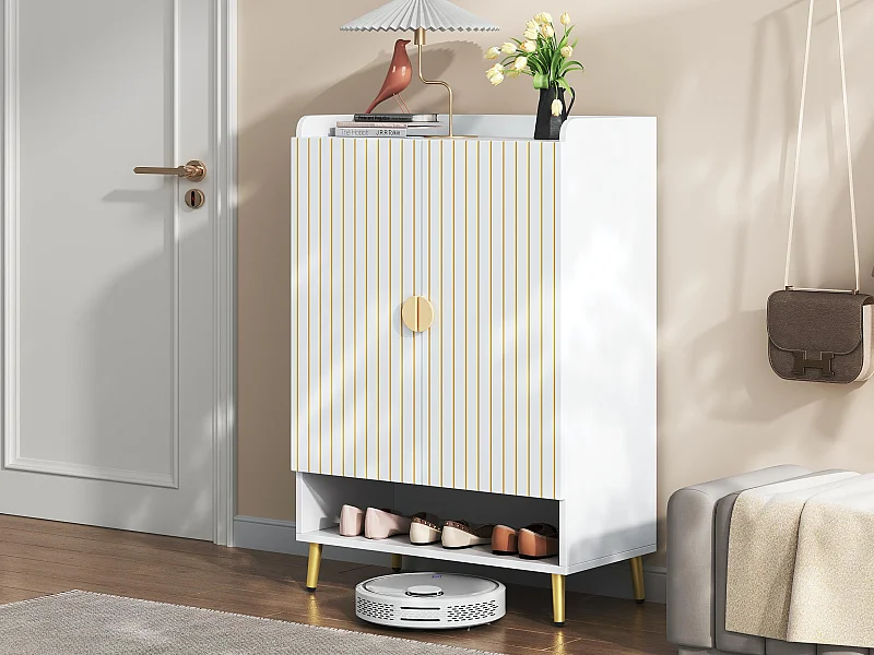 Mueble para zapatos 75 x 37 x 110 cm - Estantería para zapatos de 3 niveles - Cajón inferior abierto - Con 2 puertas - Blanco