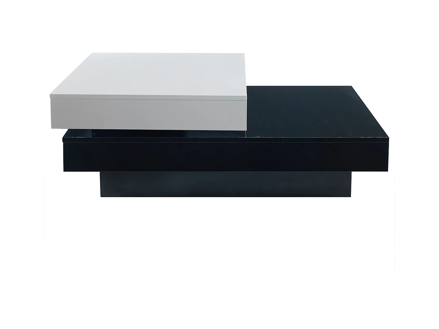 Table basse moderne minimaliste brillante 103 x 60 x 35.5 cm - Plateau rotatif - Rangement ouvert - Noir et blanc