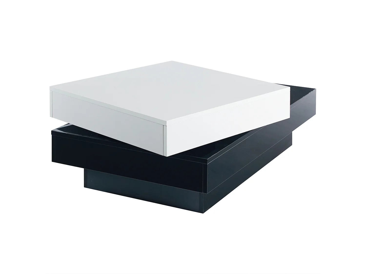 Moderner minimalistischer Glanztisch 103 x 60 x 35.5 cm - Drehplatte - Offenes Fach - Schwarz und Weiß