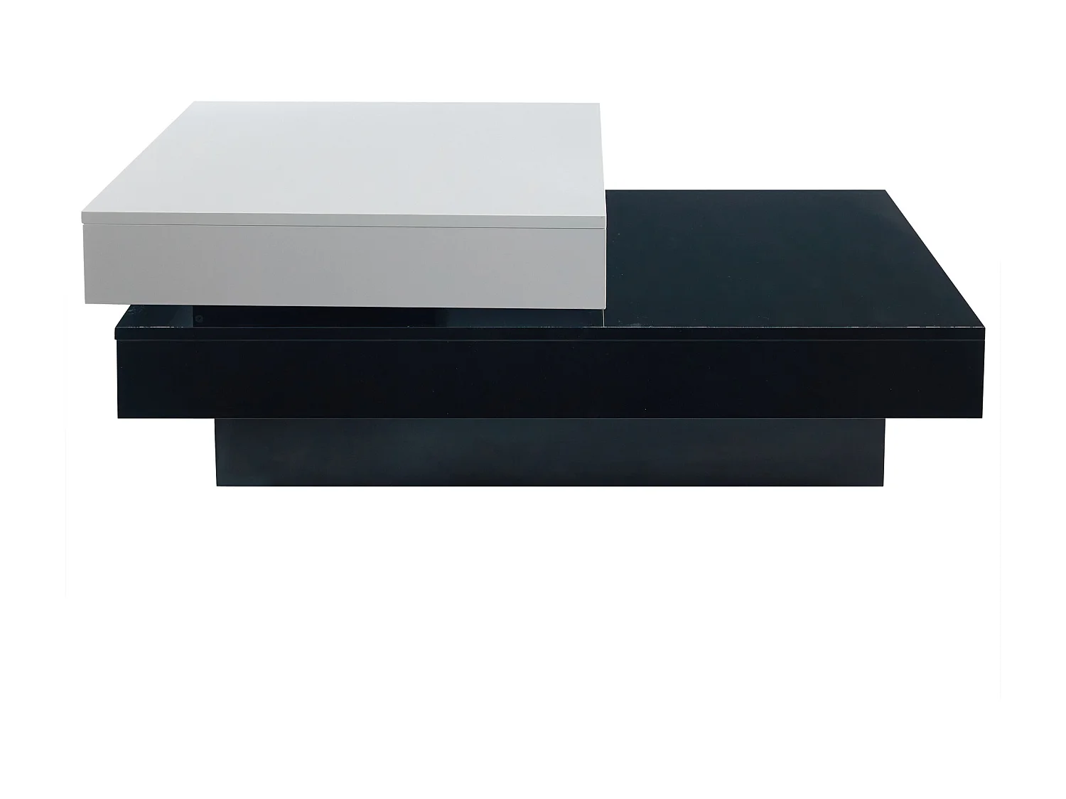 Moderner minimalistischer Glanztisch 103 x 60 x 35.5 cm - Drehplatte - Offenes Fach - Schwarz und Weiß