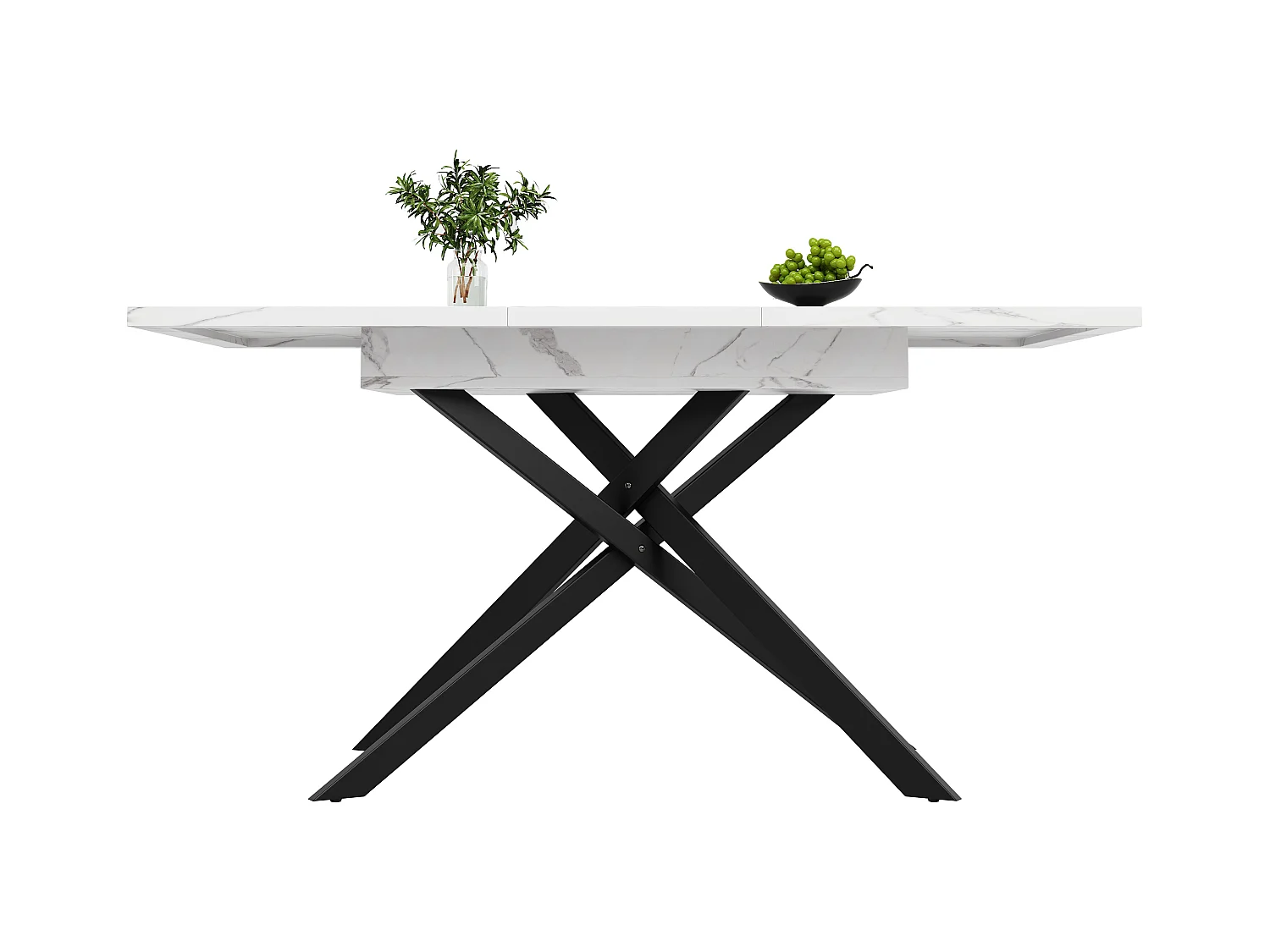 Table à manger extensible 120-160x80x76.5cm - 6 à 8 personnes - en MDF - Noir+Blanc