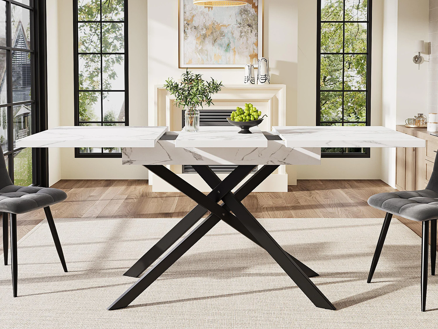 Tavolo allungabile 120-160x80x76.5cm - Per 6-8 persone - In MDF - Bianco e Nero