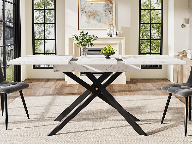 Stół rozsuwany 120-160x80x76.5cm - Dla 6-8 osób - Z MDF - Biały i Czarny