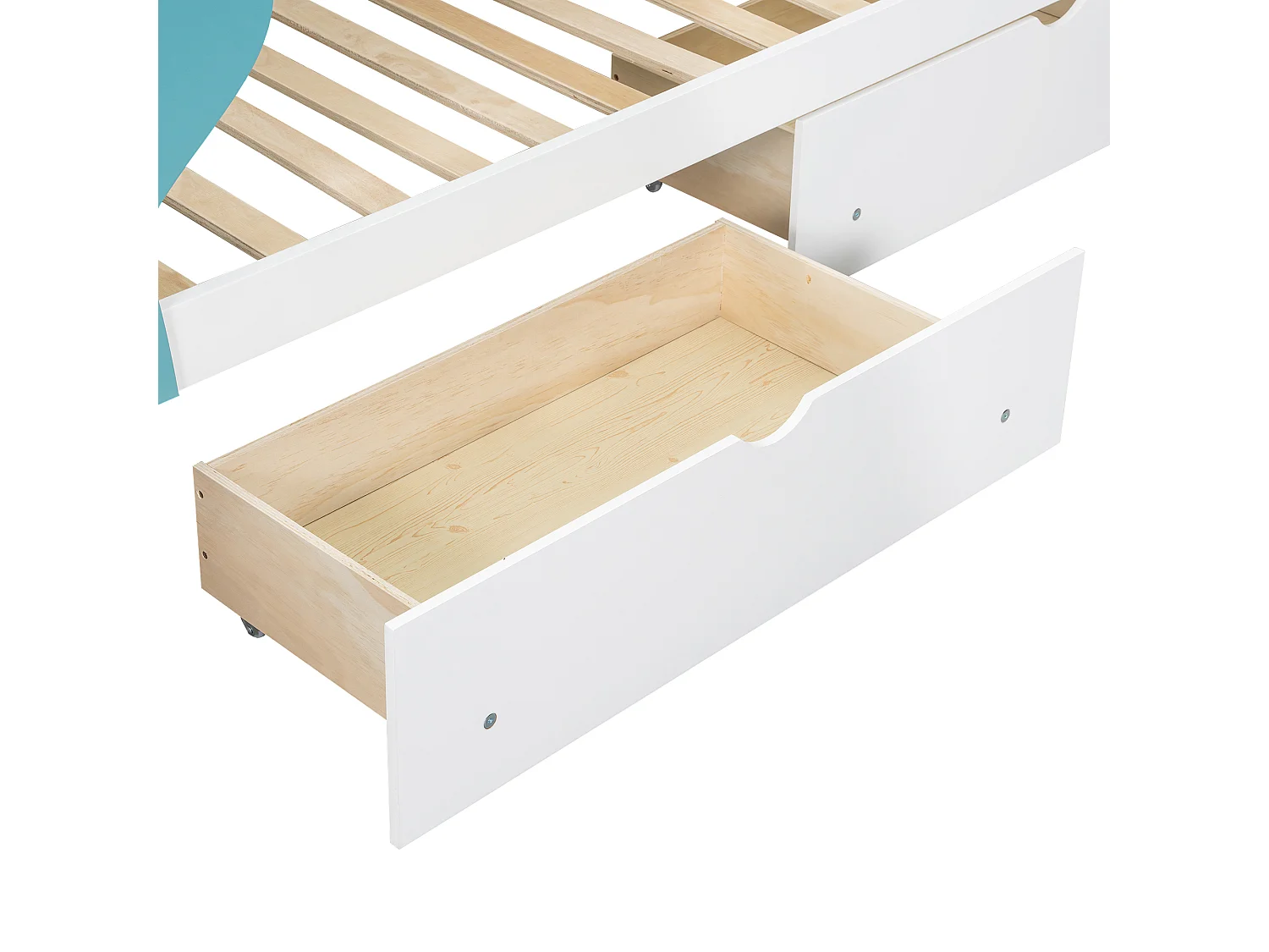 Lit superposé 90 x 200 cm - Avec une étagère en forme d'arbre - Avec 2 tiroirs - Étagères ouvertes - Bois massif - Blanc + Bleu (sans matelas)