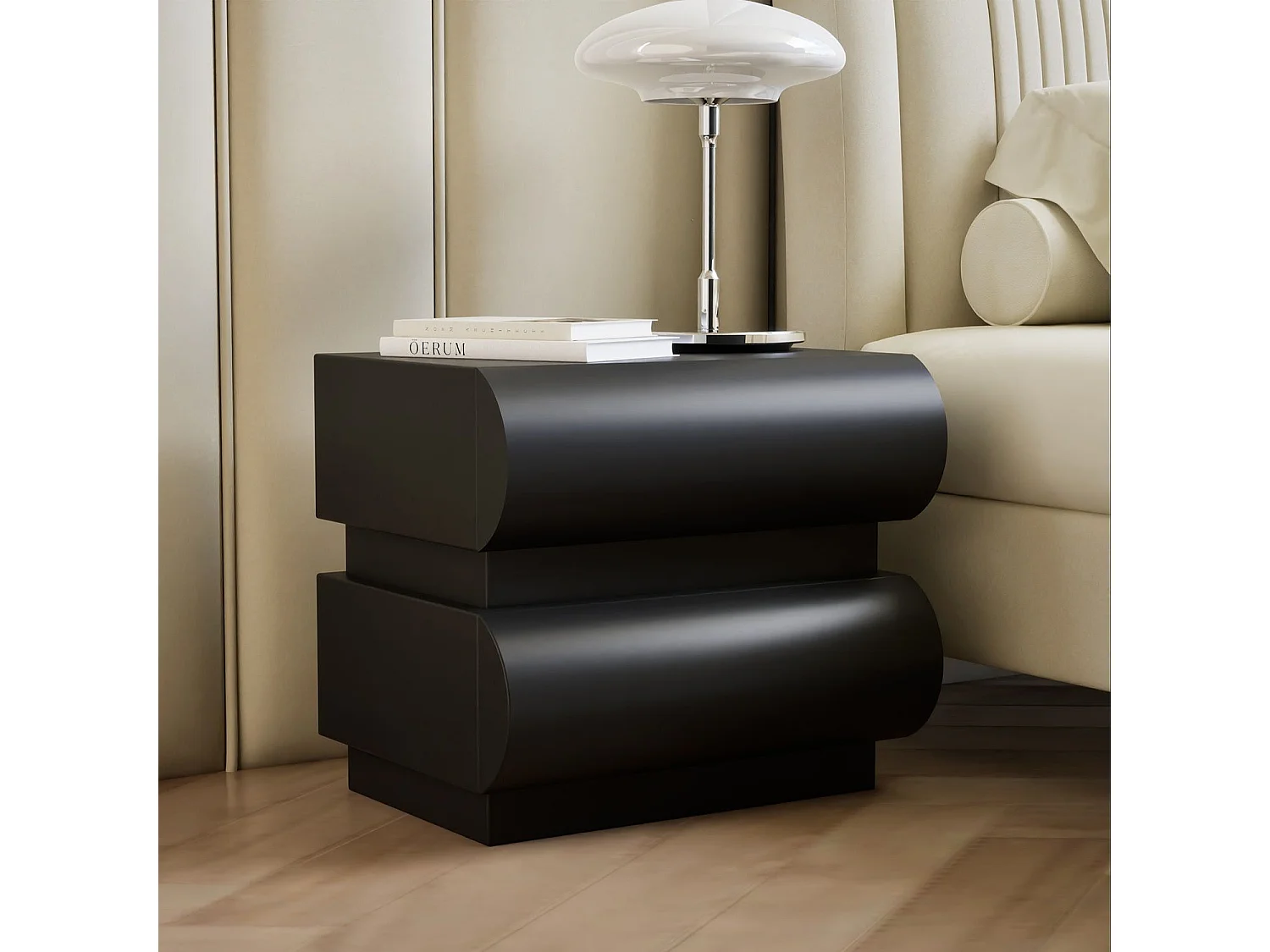 Table de chevet avec 2 tiroirs arrondis L45cm Mezade Noir