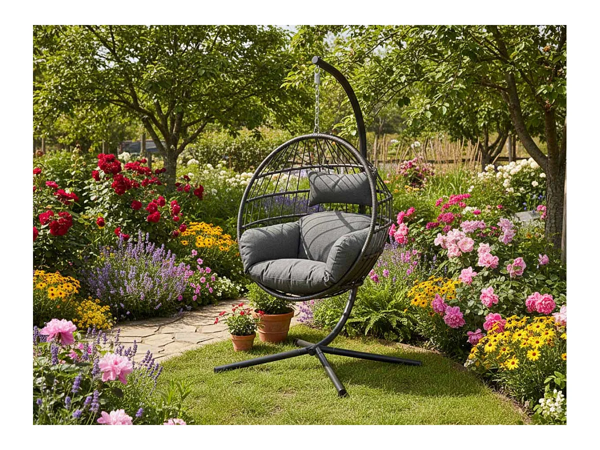 Fauteuil suspendu en corde Palanga Noir - Jardideco