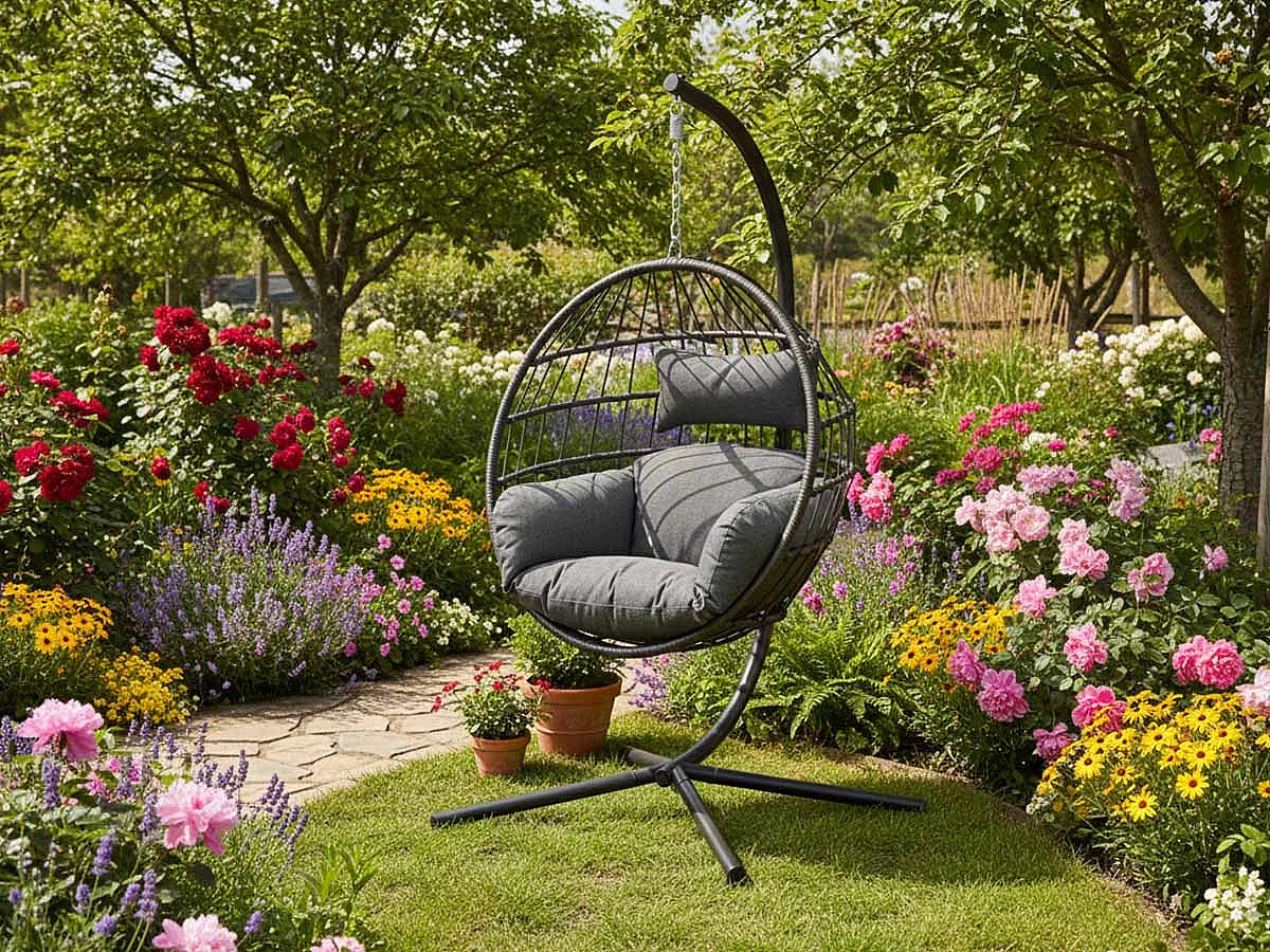 Fauteuil suspendu en corde Palanga Noir - Jardideco