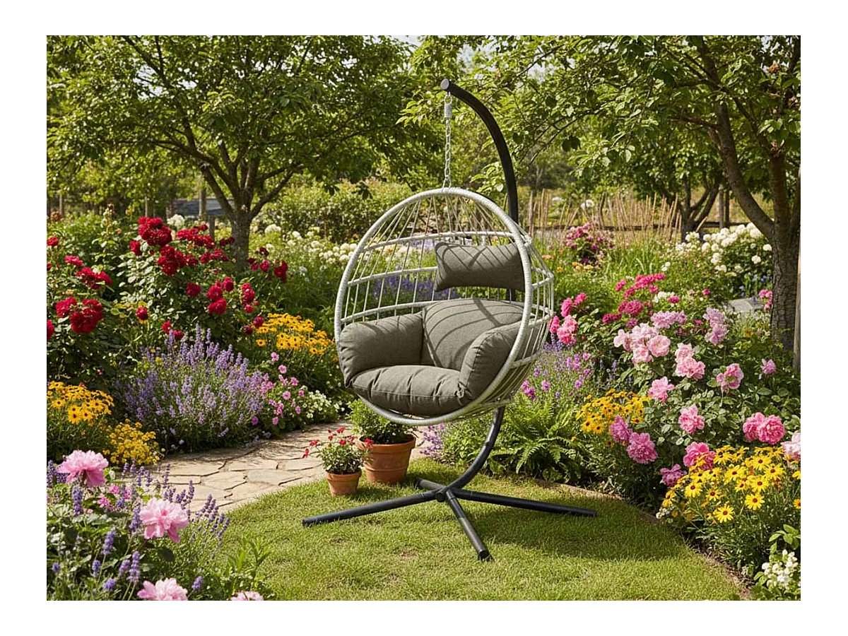 Fauteuil suspendu en corde Palanga Gris - Jardideco