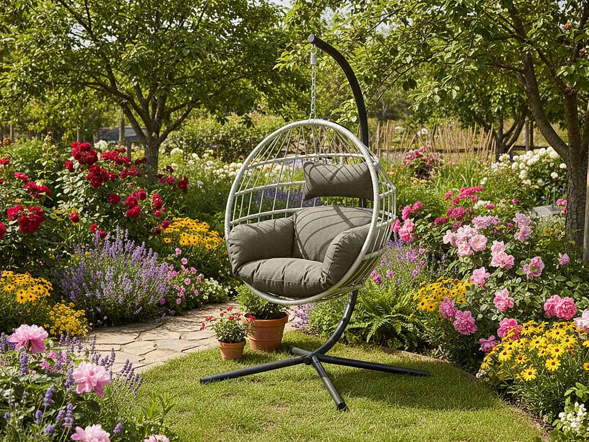 Fauteuil suspendu en corde Palanga Gris - Jardideco