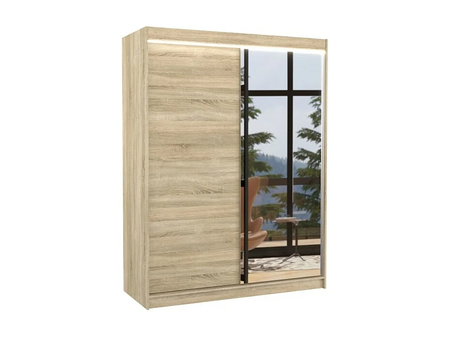 Armoire Jurgen (150cm)/portes coulissantes/miroir/LED/Sonoma