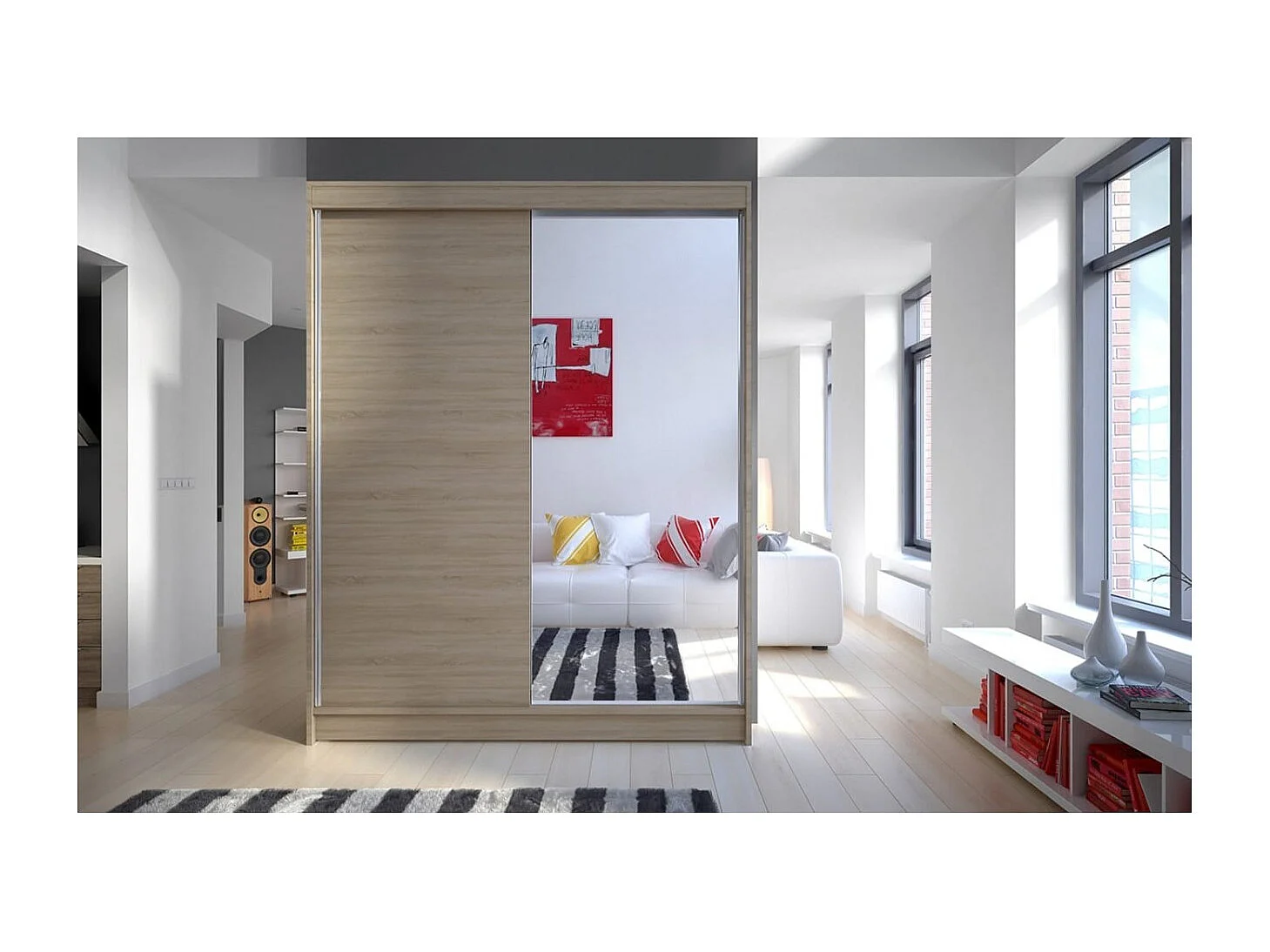 Armoire Jurgen (150cm)/portes coulissantes/miroir/LED/Sonoma