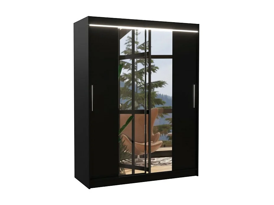 Armoire Agnès (150cm)/portes coulissantes/miroir/LED/Noir