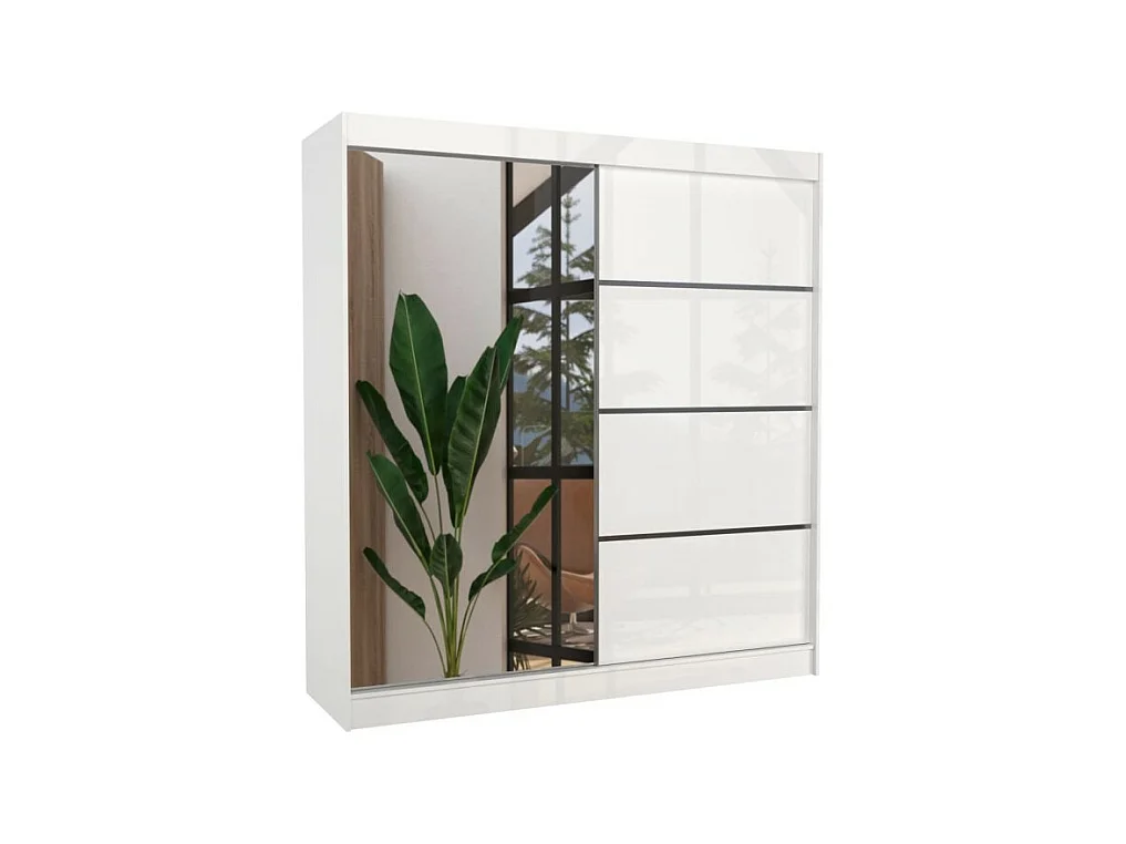 Armadio Milton (200cm)/ante scorrevoli/specchio/Bianco