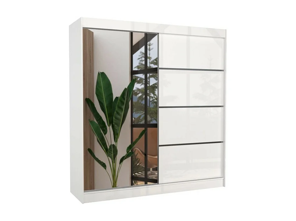 Kleiderschrank Milton (200cm)/Schiebetüren/Spiegel/Weiss